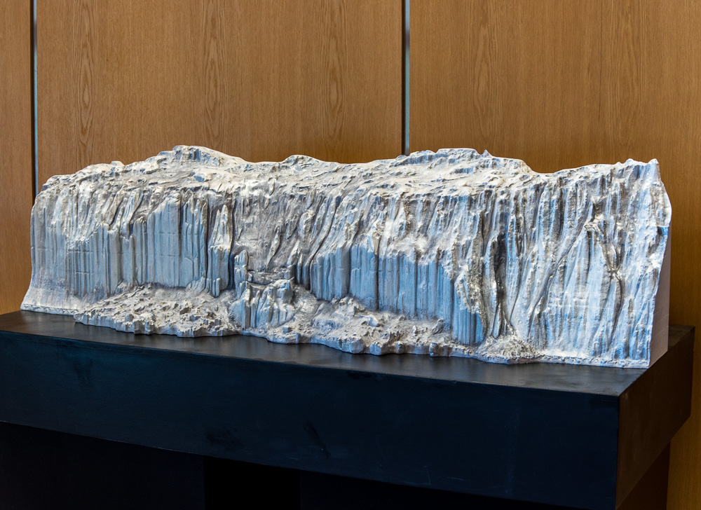 Canada Glacier from Lake Fryxell, Antarctica (2016-17), acrylic, oil and wax on high density urethane, 15.5 x 60 x 17.5 inches