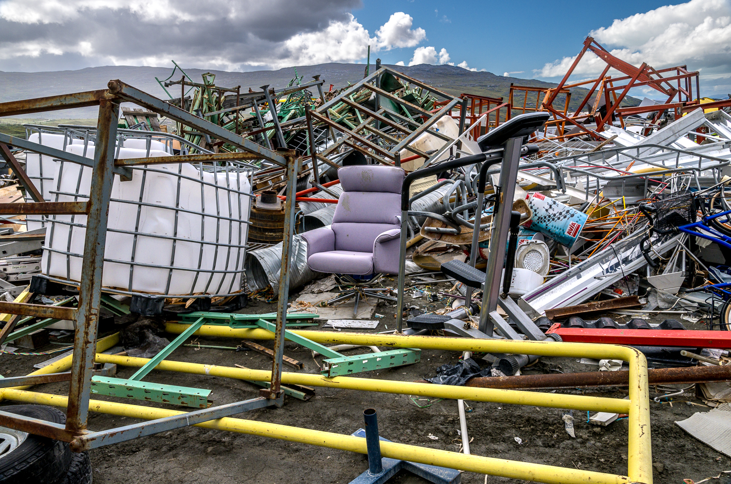 Town junkyard with military refuse