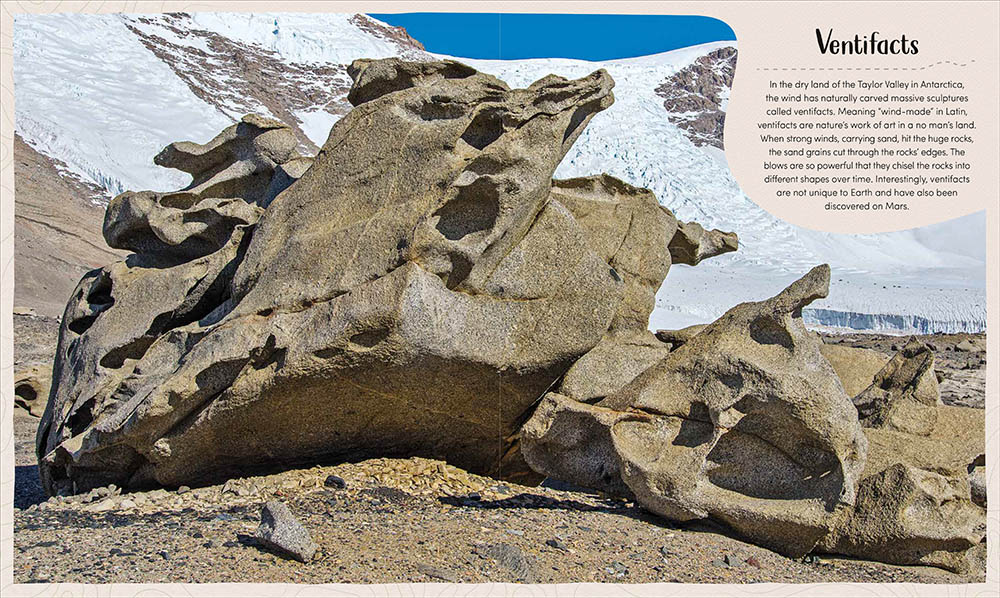Ventifacts rock formation two-page spread